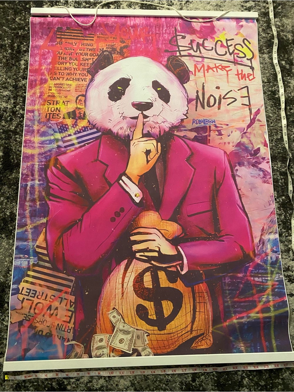 Panda in Suit Pink Wall Art Print - Contemporary Home Art 40” 28” no frame
